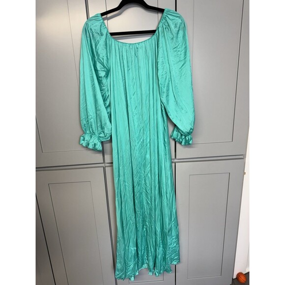 Vintage Miss Elaine Nightgown Slip Dress Womens Small Nylon Blue Mint 3/4 Sleeve - Picture 9 of 10